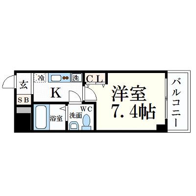 CAPITAL.I姫路(1K/4階)の間取り写真