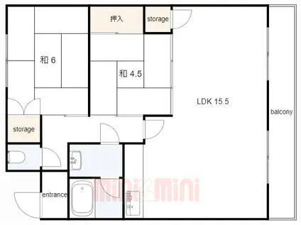 魚住コーポ(2LDK/4階)の間取り写真