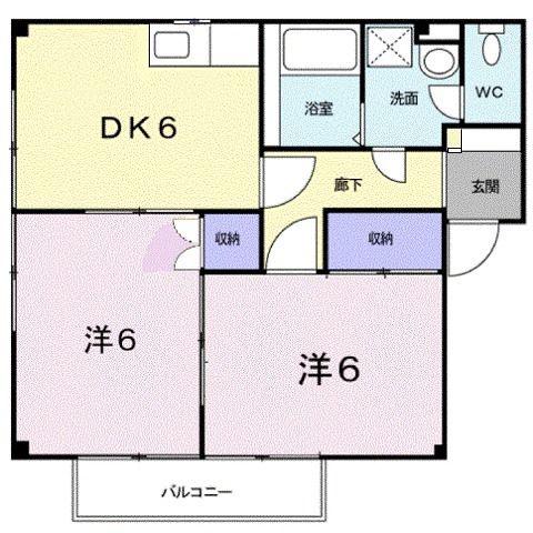 サニーハウスA(2DK/2階)の間取り写真