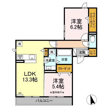 D-ROOM本荘ウエスト(2LDK/3階)の間取り写真