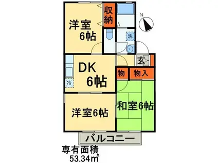 サンライズヒルA(3DK/2階)の間取り写真