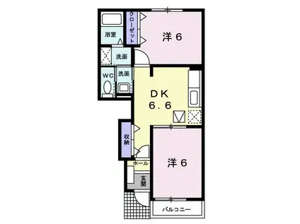 ラ・メゾン・アンソレイエIII(2DK/1階)の間取り写真