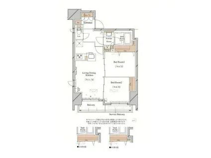 ブランシエスタ上野(2LDK/11階)の間取り写真