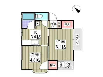 さくらハイム(2K/2階)の間取り写真