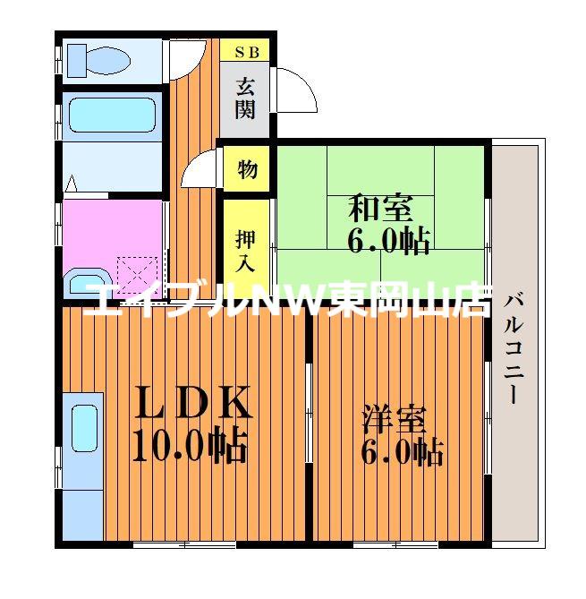 ＪＲ宇野線 常山駅 徒歩48分 2階建 築24年(2LDK/2階)の間取り写真