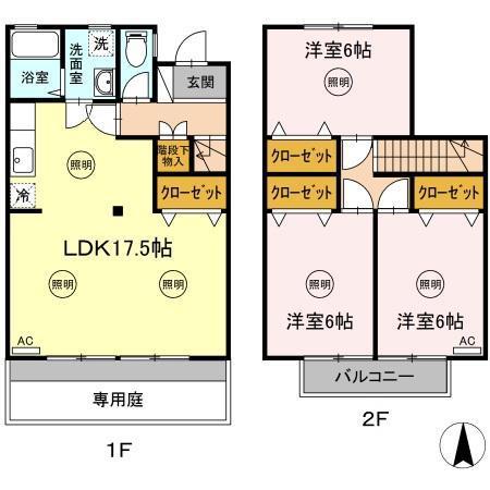 ペアシティ屋島(3LDK/1階)の間取り写真