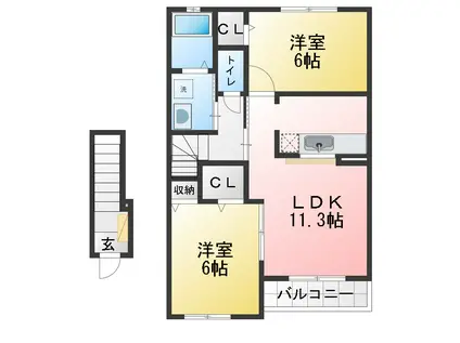 グレイスヒルII(2LDK/2階)の間取り写真