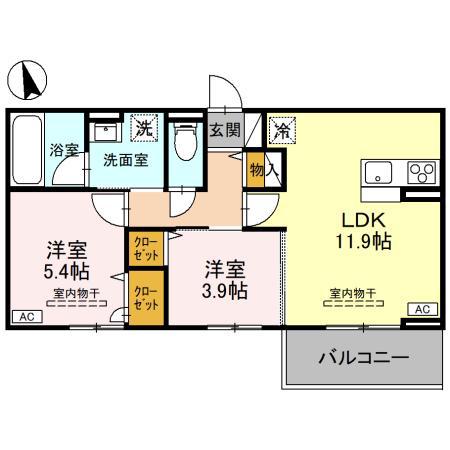 ロータスシャトー(2LDK/2階)の間取り写真