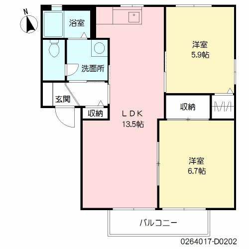 フレグランスイーストD(2LDK/2階)の間取り写真