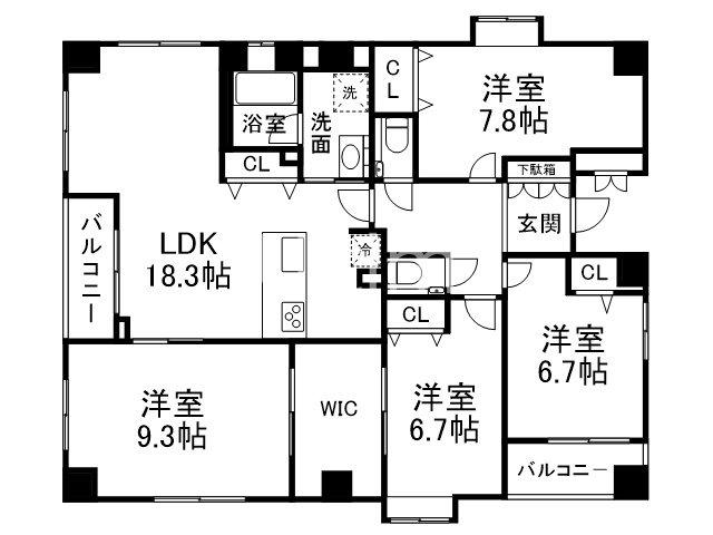プリオーレ京都三条高倉(4LDK/3階)の間取り写真