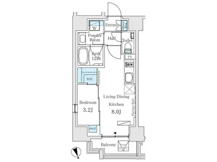 イプセ御成門(1LDK/4階)の間取り写真