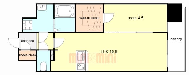 ソルテラス神戸栄町通(1LDK/4階)の間取り写真