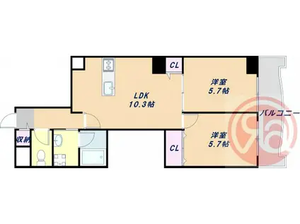 グランデージ清水谷(2LDK/5階)の間取り写真