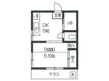宝栄ハイツ根岸台(1DK/1階)の間取り写真