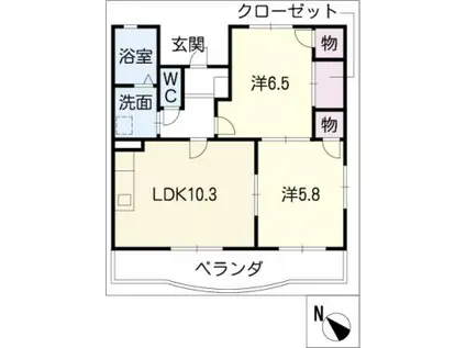アムール野添(2LDK/1階)の間取り写真