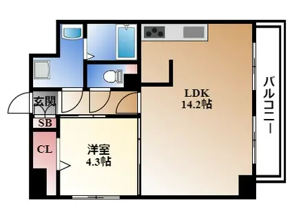 ウルフィエスタ徳川(1LDK/9階)の間取り写真