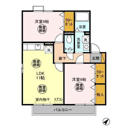 サンヴィラージュD(2LDK/2階)の間取り写真