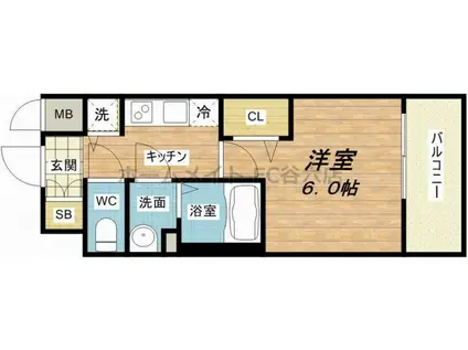 ララプレイス大阪城公園ヴェルデ(1K/8階)の間取り写真