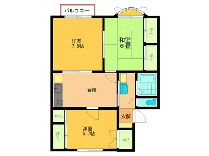 グリーンゲイブルズ桑野(3DK/1階)の間取り写真