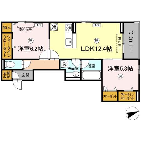 ボナール(2LDK/2階)の間取り写真