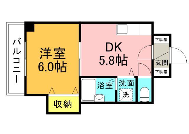 SINCERE舟入(1DK/4階)の間取り写真
