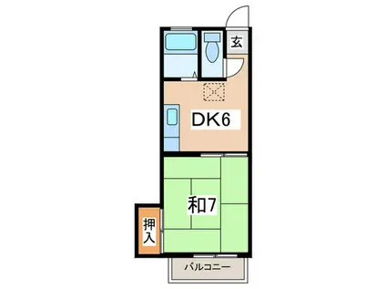 マリンフォード林(1DK/2階)の間取り写真