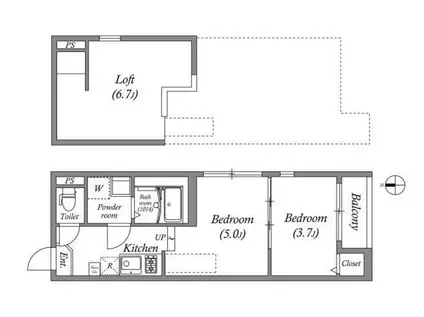 ハーモニーテラス東野八反畑町II(1DK/2階)の間取り写真