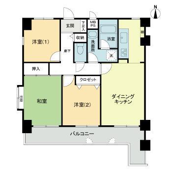ライオンズマンション岡山医大東第2(3DK/9階)の間取り写真