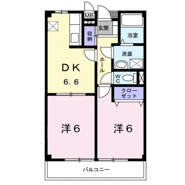 シャングリラM(2DK/1階)の間取り写真