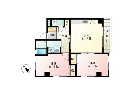 ドゥー・シエシロ(2DK/3階)の間取り写真