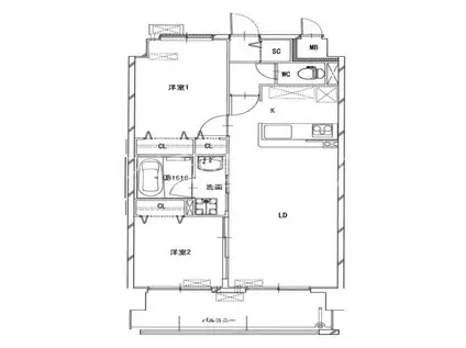 サンクレスト大安寺(2LDK/4階)の間取り写真