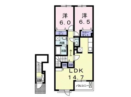 フィオーレ ピアッツァ I(2LDK/2階)の間取り写真