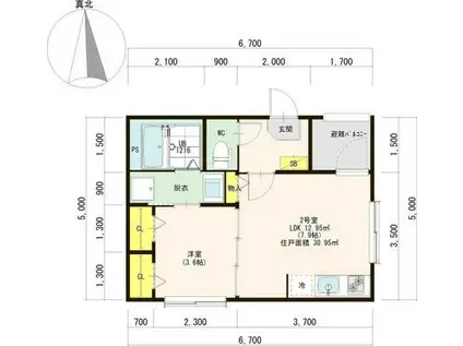 TOIRO(1LDK/2階)の間取り写真