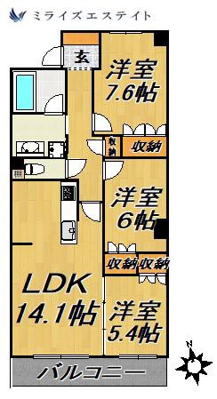 パークアクシス白壁(3LDK/2階)の間取り写真