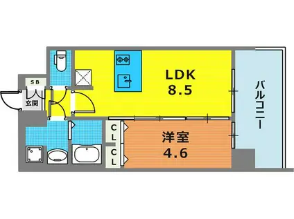 プレサンスKOBEアモーレ(1LDK/11階)の間取り写真