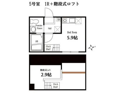 ハーミットクラブハウス三ツ沢南町II(ワンルーム/2階)の間取り写真