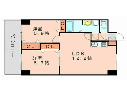 NO.93 ORIENTBLD マリナゲート(2LDK/8階)の間取り写真