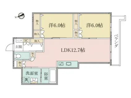 ヘーベルヴィレッジ浦和本太(2LDK/4階)の間取り写真