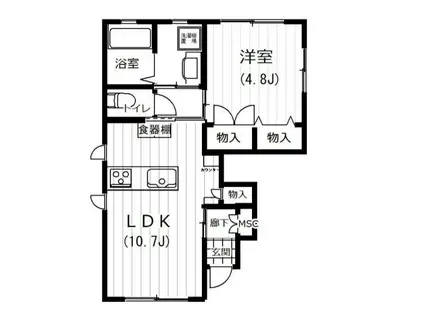 HARVEST自由が丘(1LDK/1階)の間取り写真