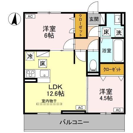 ユートリIII(2LDK/1階)の間取り写真