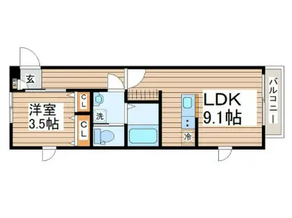 ブラン台原(1LDK/1階)の間取り写真