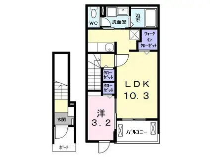 アスセーナ 並木(1LDK/2階)の間取り写真