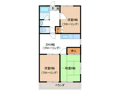 ウッディパレス・ブルーウェーブ(3DK/2階)の間取り写真