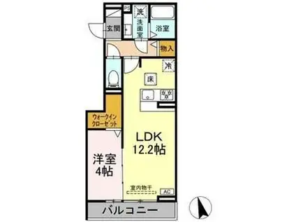 セレスティア長良 イースト(1LDK/1階)の間取り写真