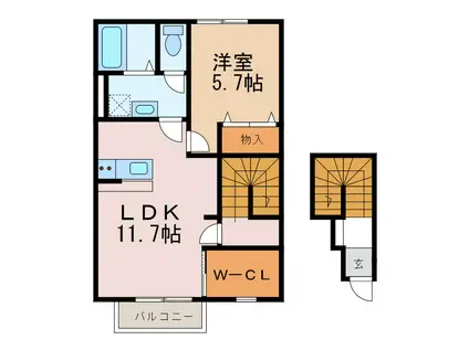 レガードエム(1LDK/2階)の間取り写真