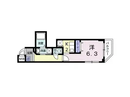 ローズ ボヌール(1K/4階)の間取り写真