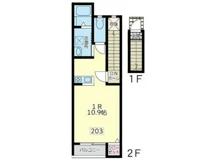 チエルカーサ24(ワンルーム/2階)の間取り写真