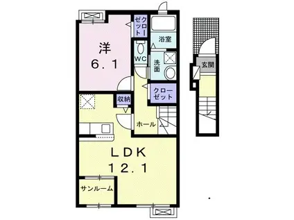 プリューム(1LDK/2階)の間取り写真