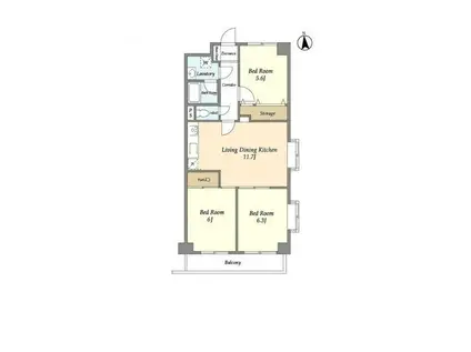 コスモリード武蔵中原(3LDK/3階)の間取り写真