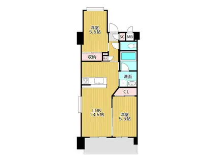 ウイングス西本町(2LDK/4階)の間取り写真